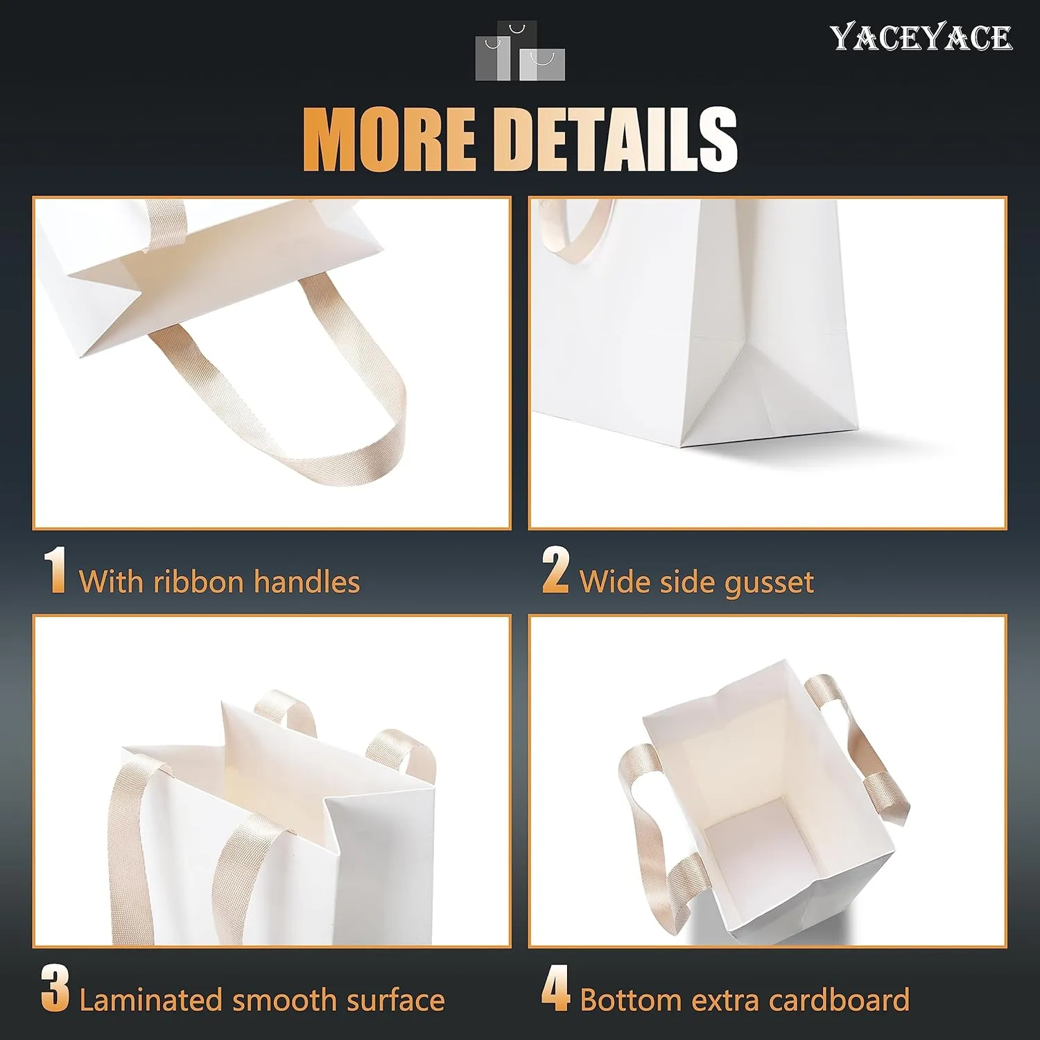 White Gift Bags with Handles, 20Pcs 5.25"x3.75"x8" White Paper Gift Bags with Ribbon Handles Bulk, Small Kraft Paper Bag for Party, Goodie
