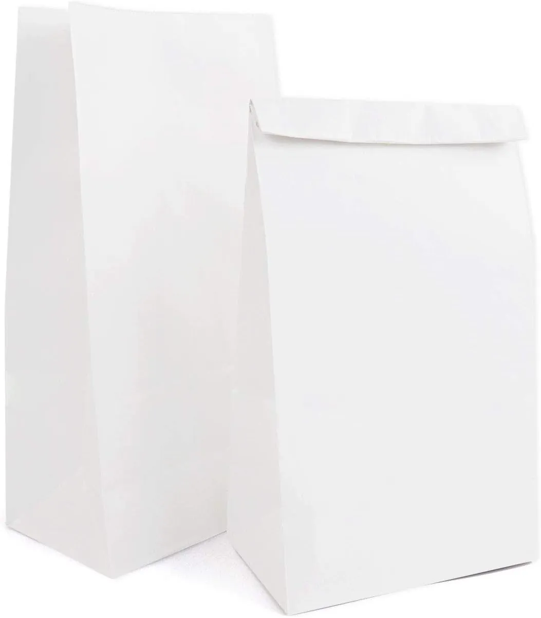White Kraft Paper Bags, Kslong 50pcs Small Paper Bags 4Lb 5.1x3.1x9.4” Lunch Bag Grocery Bread Bag Snack Bag Candy Popcorn Bag Treat Bags Party Favor Gift Bag(White 4)