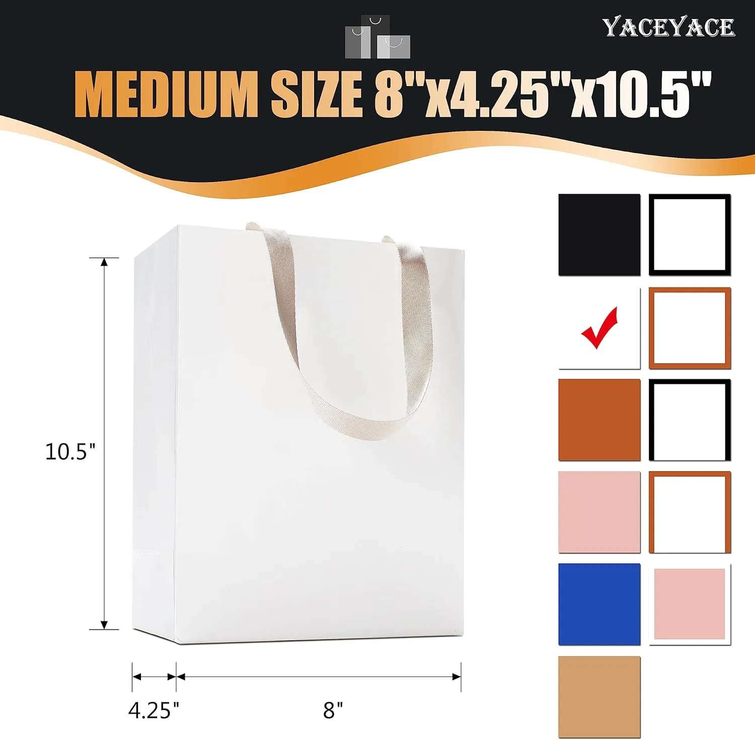 White Paper Gift Bags, 20Pcs 10.5"x4.25"x8" White Kraft Gift Bag with Handles, Medium Gift Bags with Handles Bulk, Paper Shopping Bag Bulk
