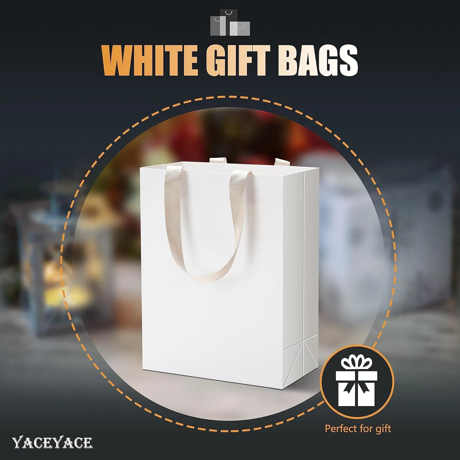 White Paper Gift Bags, 20Pcs 10.5"x4.25"x8" White Kraft Gift Bag with Handles, Medium Gift Bags with Handles Bulk, Paper Shopping Bag Bulk