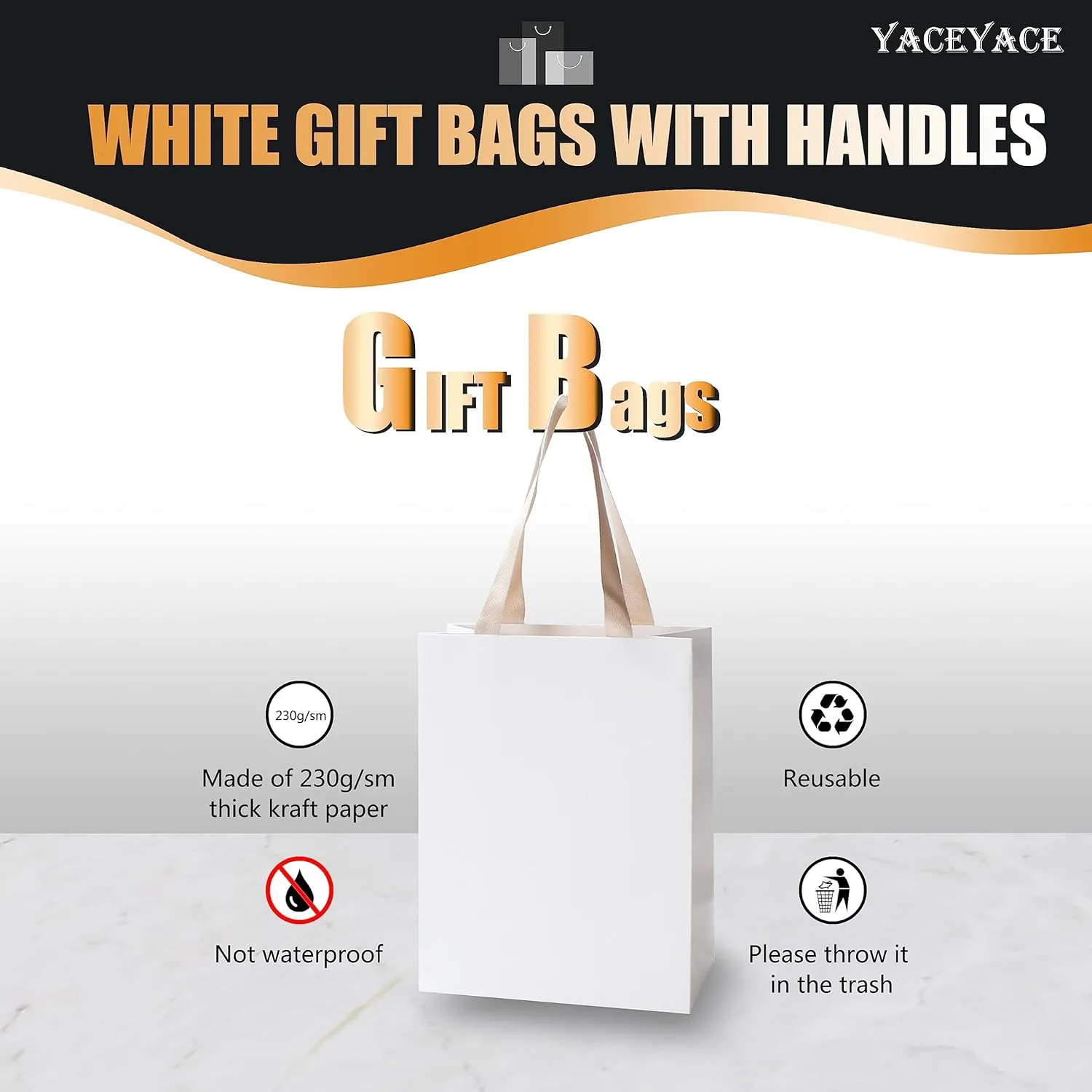 White Paper Gift Bags, 20Pcs 10.5"x4.25"x8" White Kraft Gift Bag with Handles, Medium Gift Bags with Handles Bulk, Paper Shopping Bag Bulk