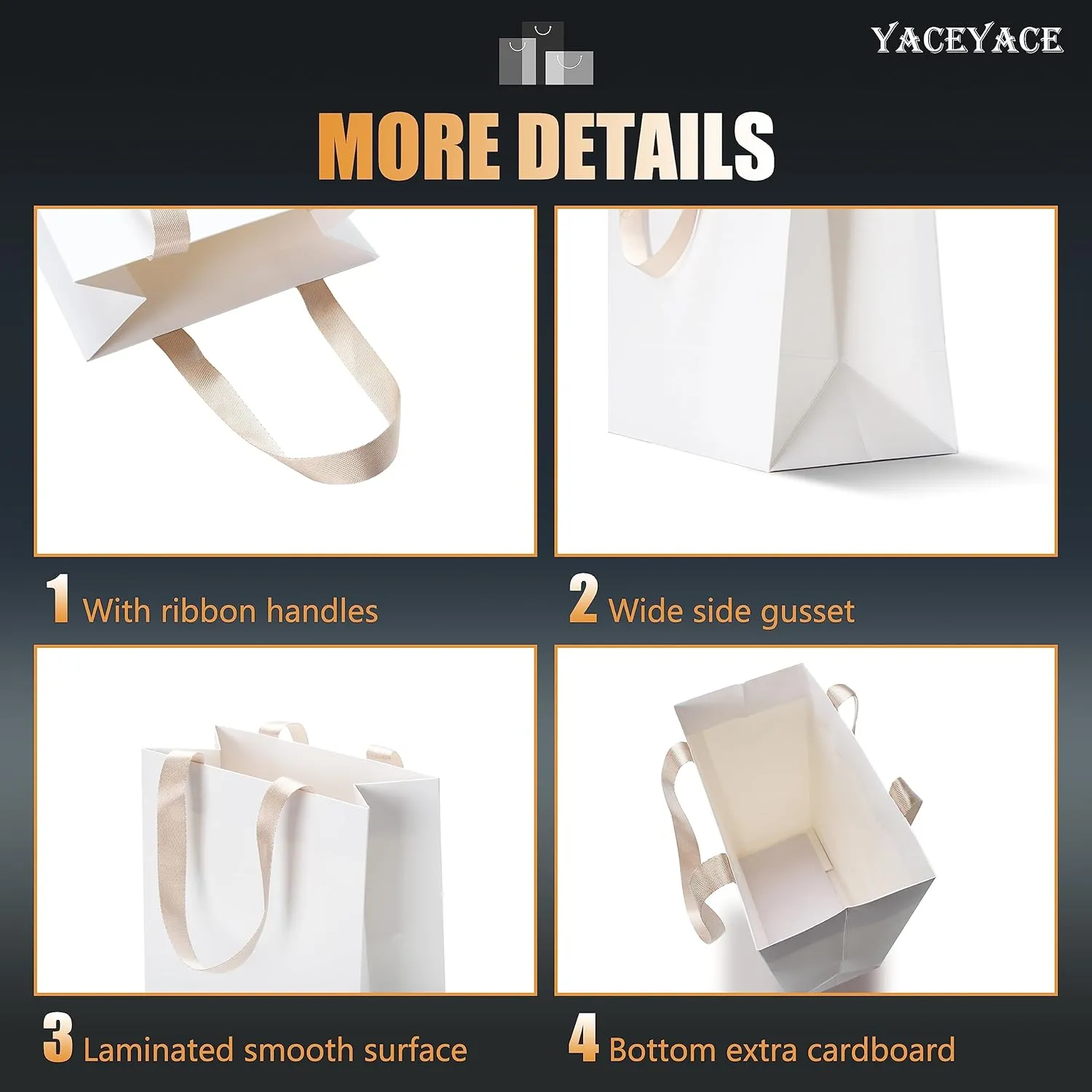 White Paper Gift Bags, 20Pcs 10.5"x4.25"x8" White Kraft Gift Bag with Handles, Medium Gift Bags with Handles Bulk, Paper Shopping Bag Bulk