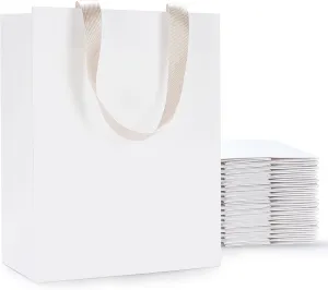 White Paper Gift Bags, 20Pcs 10.5"x4.25"x8" White Kraft Gift Bag with Handles, Medium Gift Bags with Handles Bulk, Paper Shopping Bag Bulk