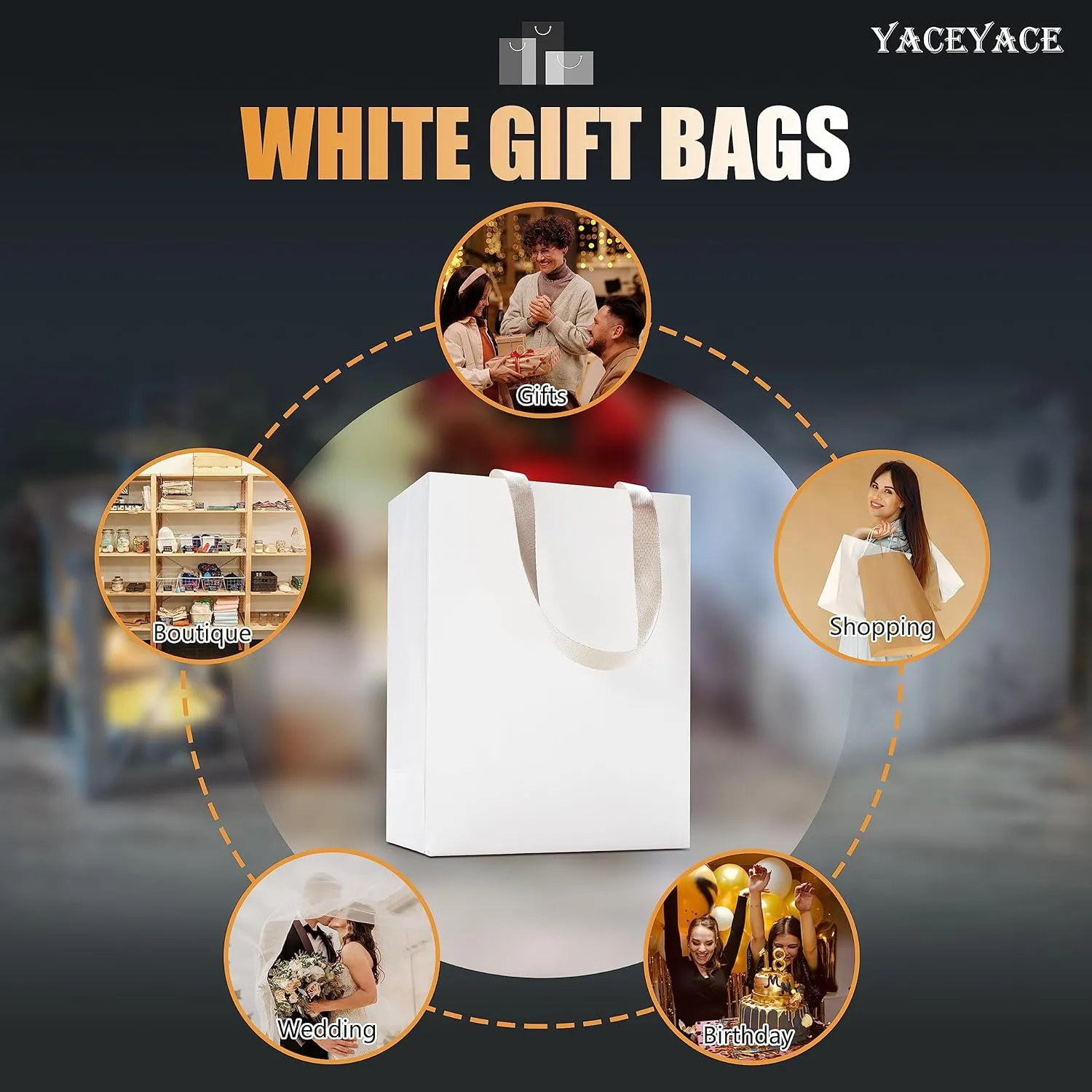 White Paper Gift Bags, 20Pcs 10.5"x4.25"x8" White Kraft Gift Bag with Handles, Medium Gift Bags with Handles Bulk, Paper Shopping Bag Bulk