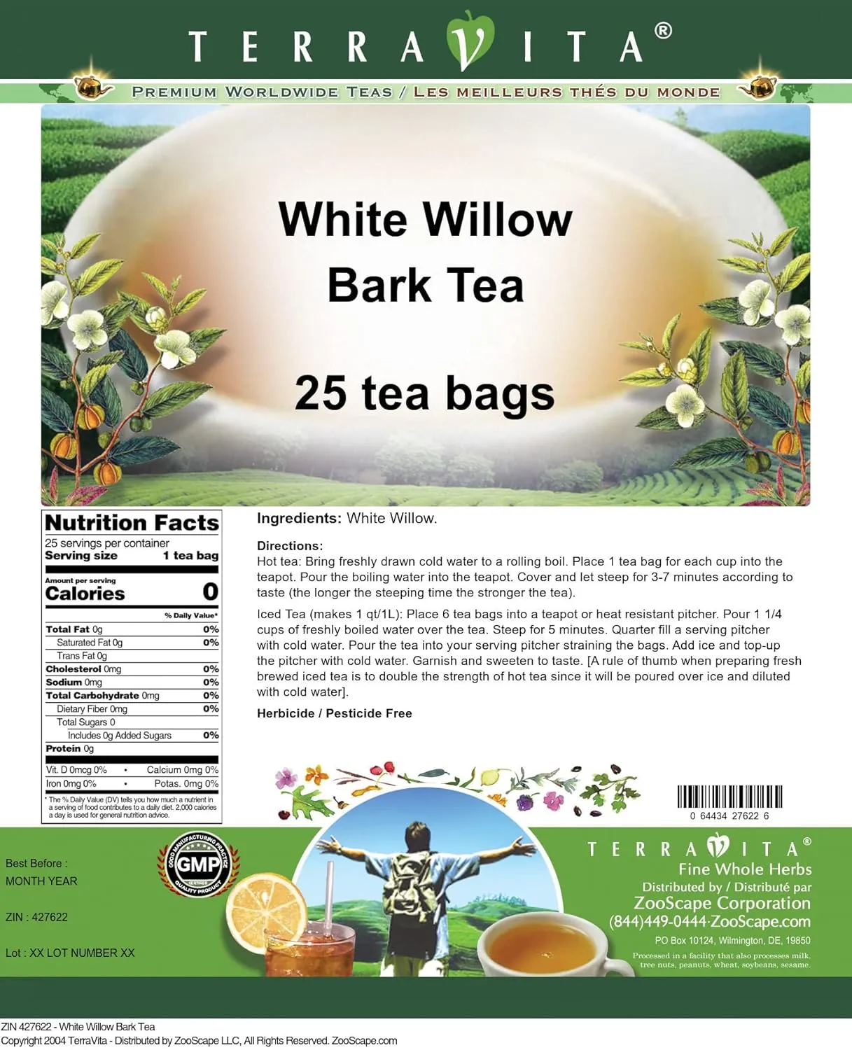 White Willow Bark Tea (25 tea bags, ZIN: 427622)