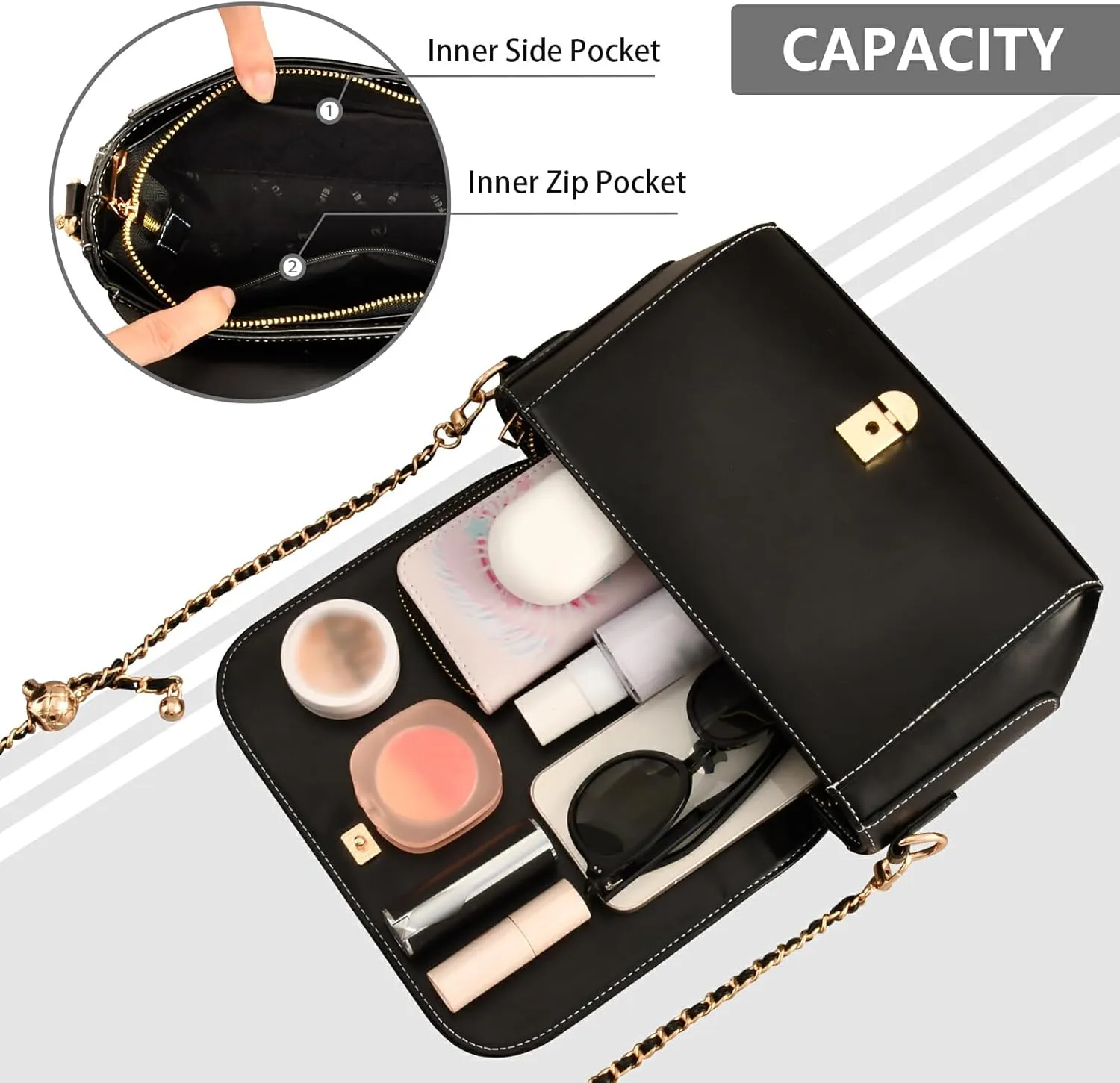 WIHVE Women's Crossbody Handbag Leather Shoulder Bag with Chain Strap
