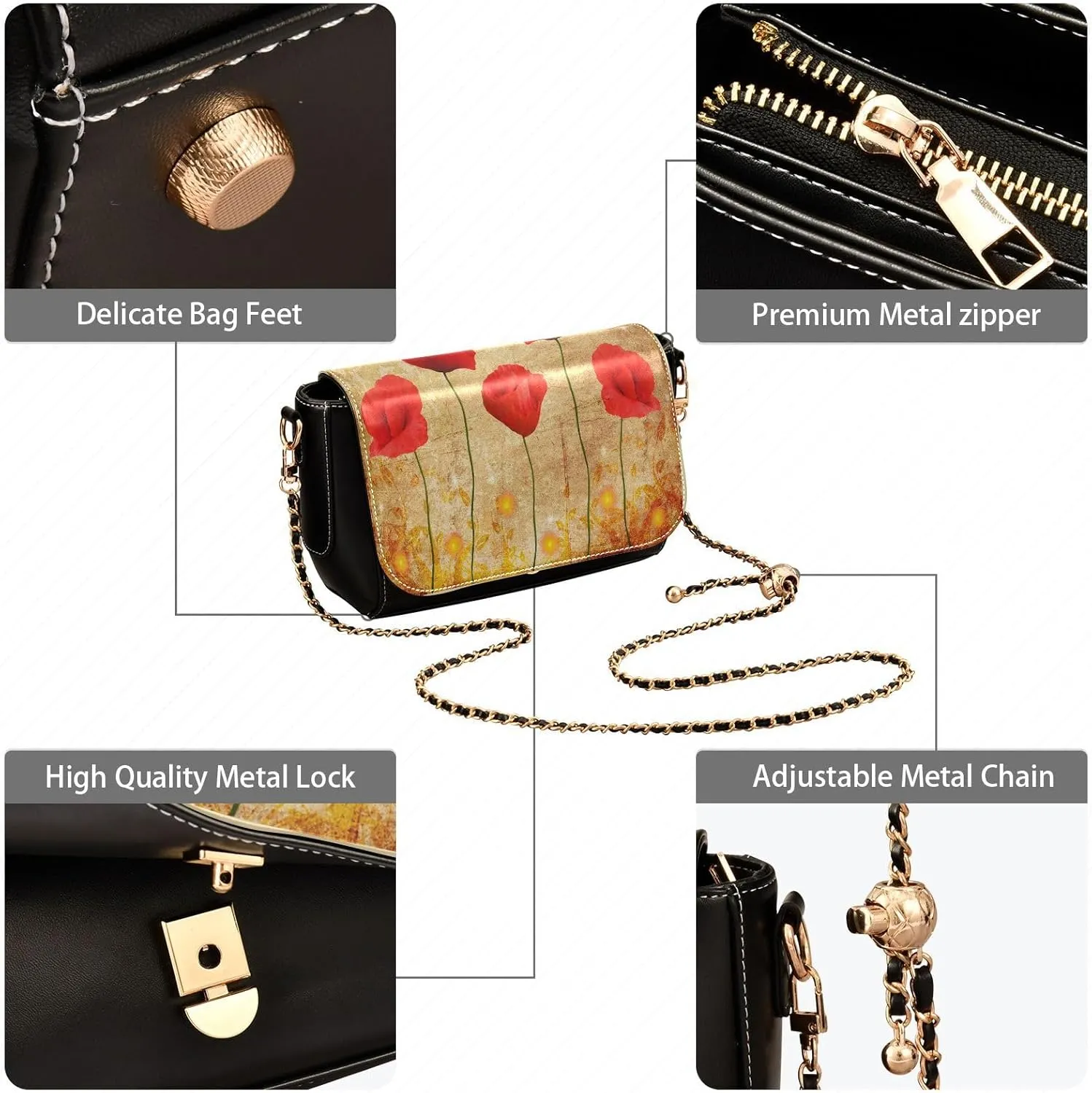 WIHVE Women's Crossbody Handbag Leather Shoulder Bag with Chain Strap