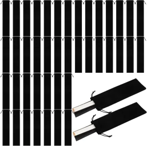 Windyun Folding Hand Fan Bags Long Velvet Bags with Drawstrings Black Hand Fan Pouch Gift Wrap Protector Clack Sleeves Holder for Line Dancing Wedding Travel Party Favors(36 Pcs,14.57 x 2.76 Inch)