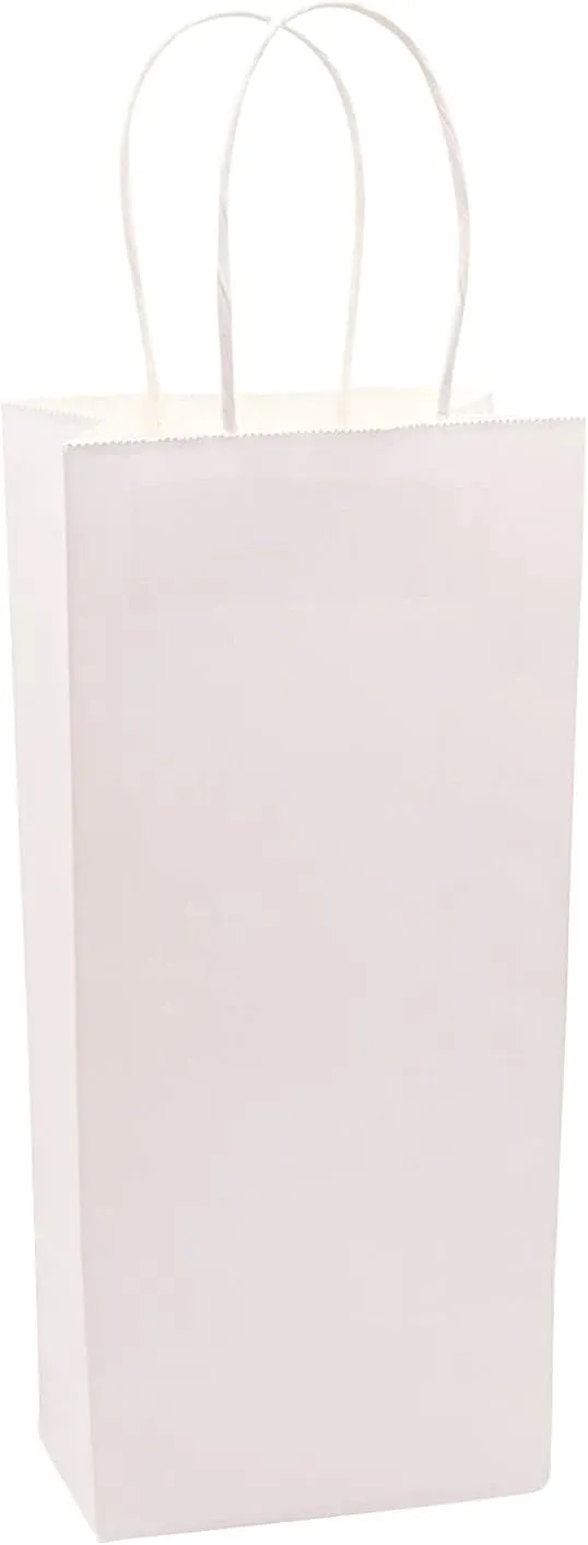 Wine Bags, White Paper Gift Bags for Spirits 5.25" x 3.25" x 13", White Kraft (50)