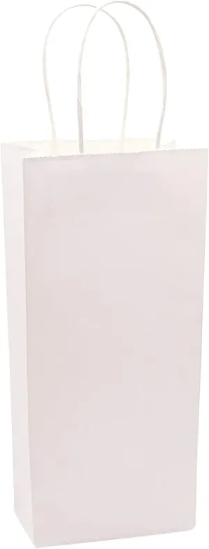Wine Bags, White Paper Gift Bags for Spirits 5.25" x 3.25" x 13", White Kraft (50)