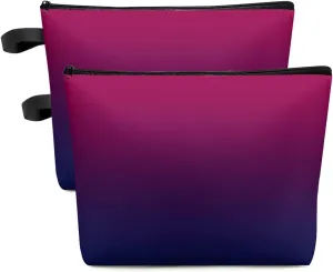 Wine Red Purple Ombre Cosmetic Bags for Women, Red Color Gradient Small Makeup Bag for Purse, Waterproof Travel Toiletry Bag Accessories Organizer, 2PCS