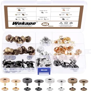 Wokape 40Sets 4 Colors 14mm Round Strong Magnetic Button Clasps Snaps Assortment Kit, Button Clasps Closure Purse Handbag with Washer Perfect for Nickel DIY Craft Set