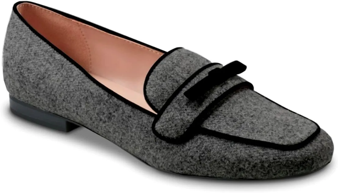 Women Bow Loafer Flats Suede Slip On Comfortable Flat Penny Loafers Closed Square Toe Two-Toned Flat Shoes Patchwork Office Ladies Work Loafers Dressy Casual Club Driver Flats Fall 4-11 M US