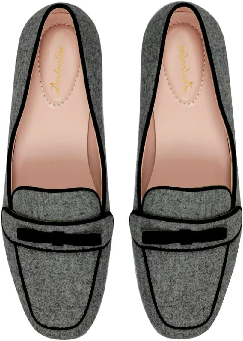 Women Bow Loafer Flats Suede Slip On Comfortable Flat Penny Loafers Closed Square Toe Two-Toned Flat Shoes Patchwork Office Ladies Work Loafers Dressy Casual Club Driver Flats Fall 4-11 M US