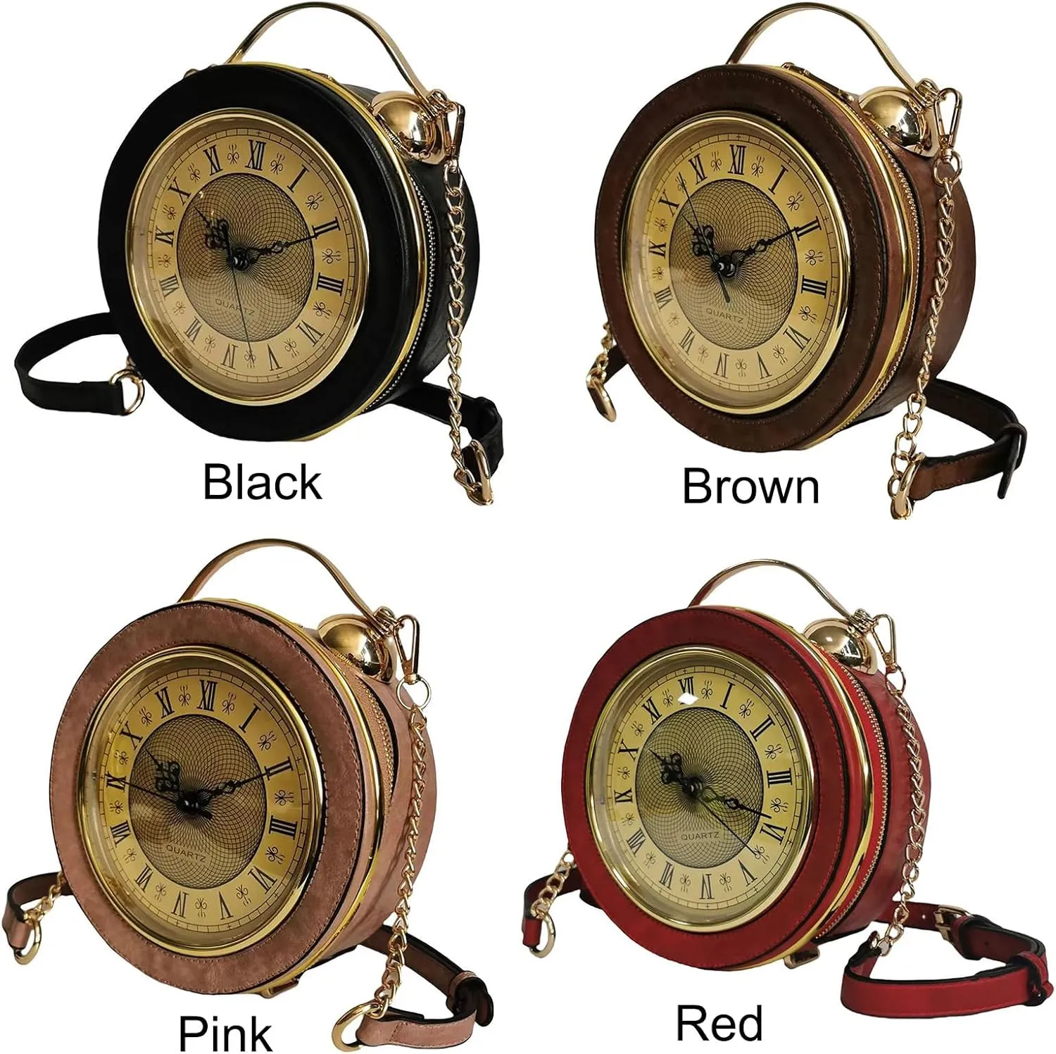 Women Classic Retro Clock Shaped Crossbody Shoulder Bag Handbag PVC Unique Novelty Clock Purse