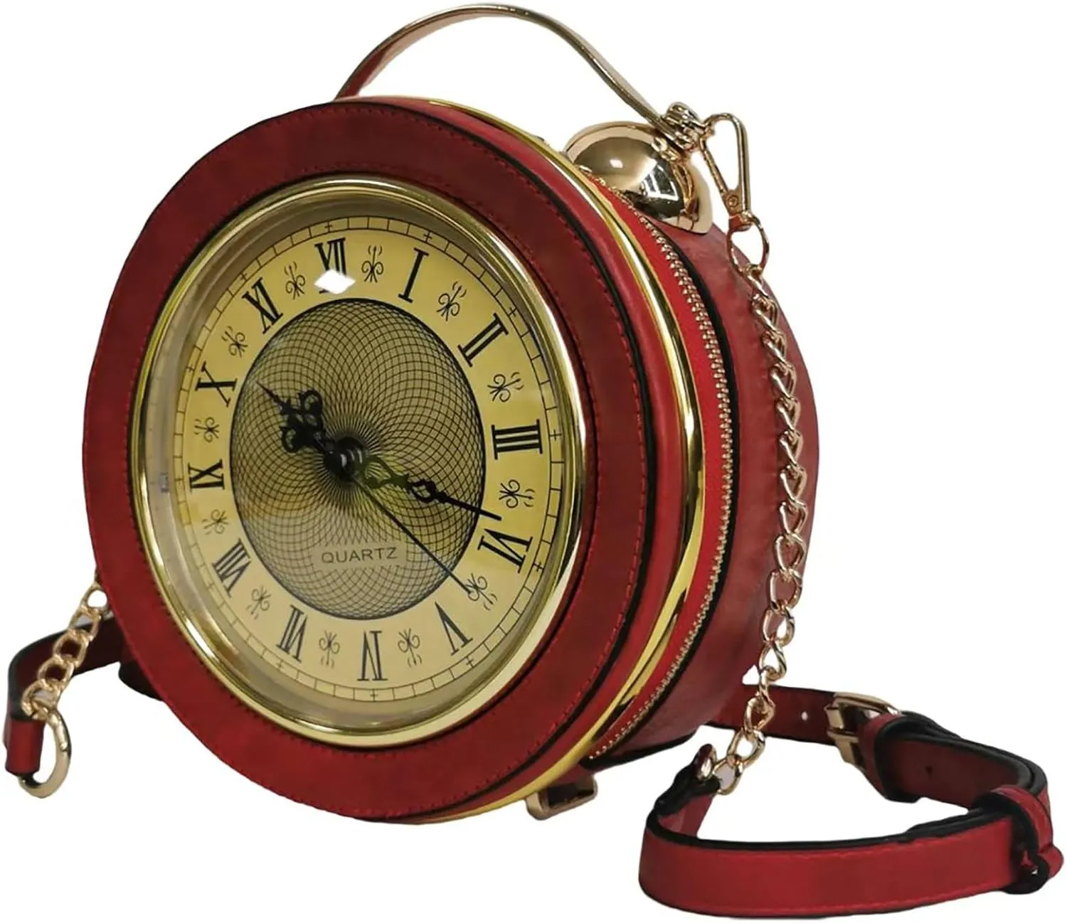 Women Classic Retro Clock Shaped Crossbody Shoulder Bag Handbag PVC Unique Novelty Clock Purse