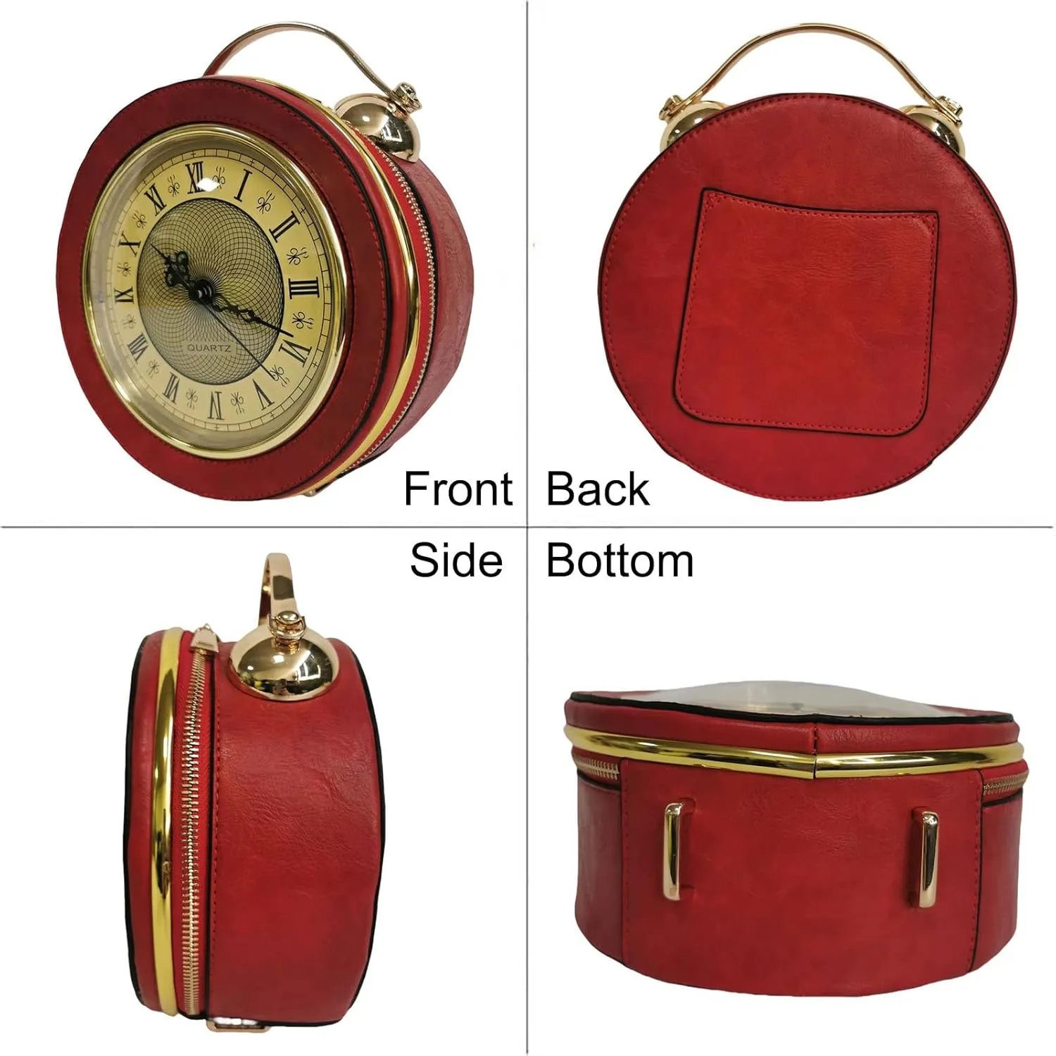 Women Classic Retro Clock Shaped Crossbody Shoulder Bag Handbag PVC Unique Novelty Clock Purse