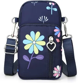 Women Crossbody Cell Phone Purse Wallet Case Wristband Armband Bag for iPhone 16 15 14 Pro Max 16 15 14 Plus / 13 12 Pro Max, Galaxy S25 S24 S23 Ultra / FE / Plus A16 A1514 A06 A05 A35 (Blue Flower-L)