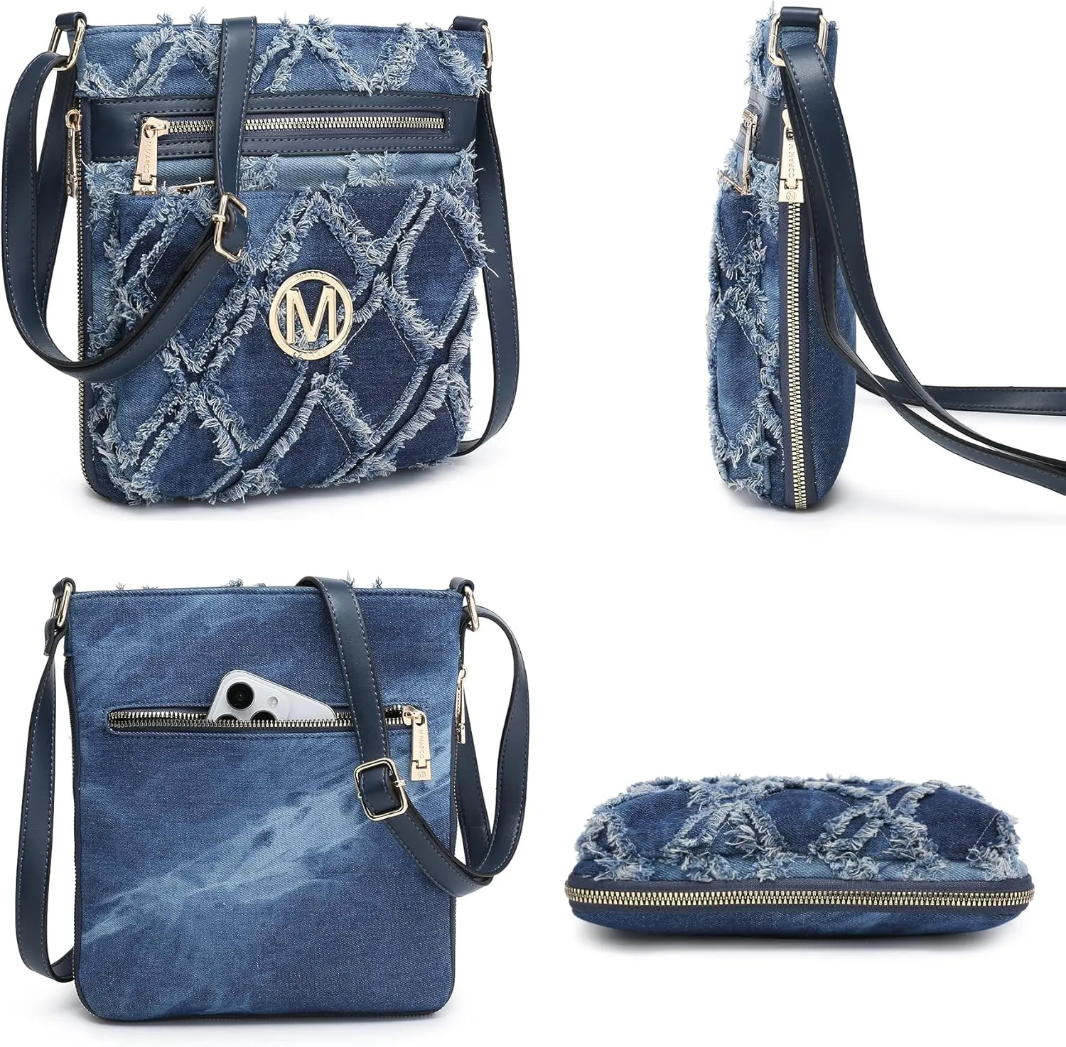 Women Crossbody Purses Multi Pockets Large Signature Monogram Zip Shoulder Bags Ladies PU Leather Handbag
