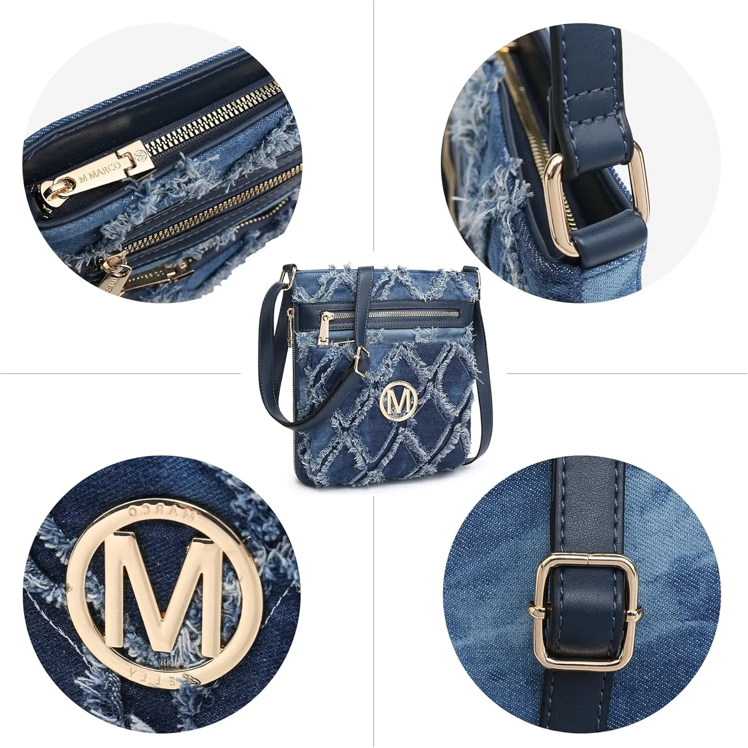 Women Crossbody Purses Multi Pockets Large Signature Monogram Zip Shoulder Bags Ladies PU Leather Handbag