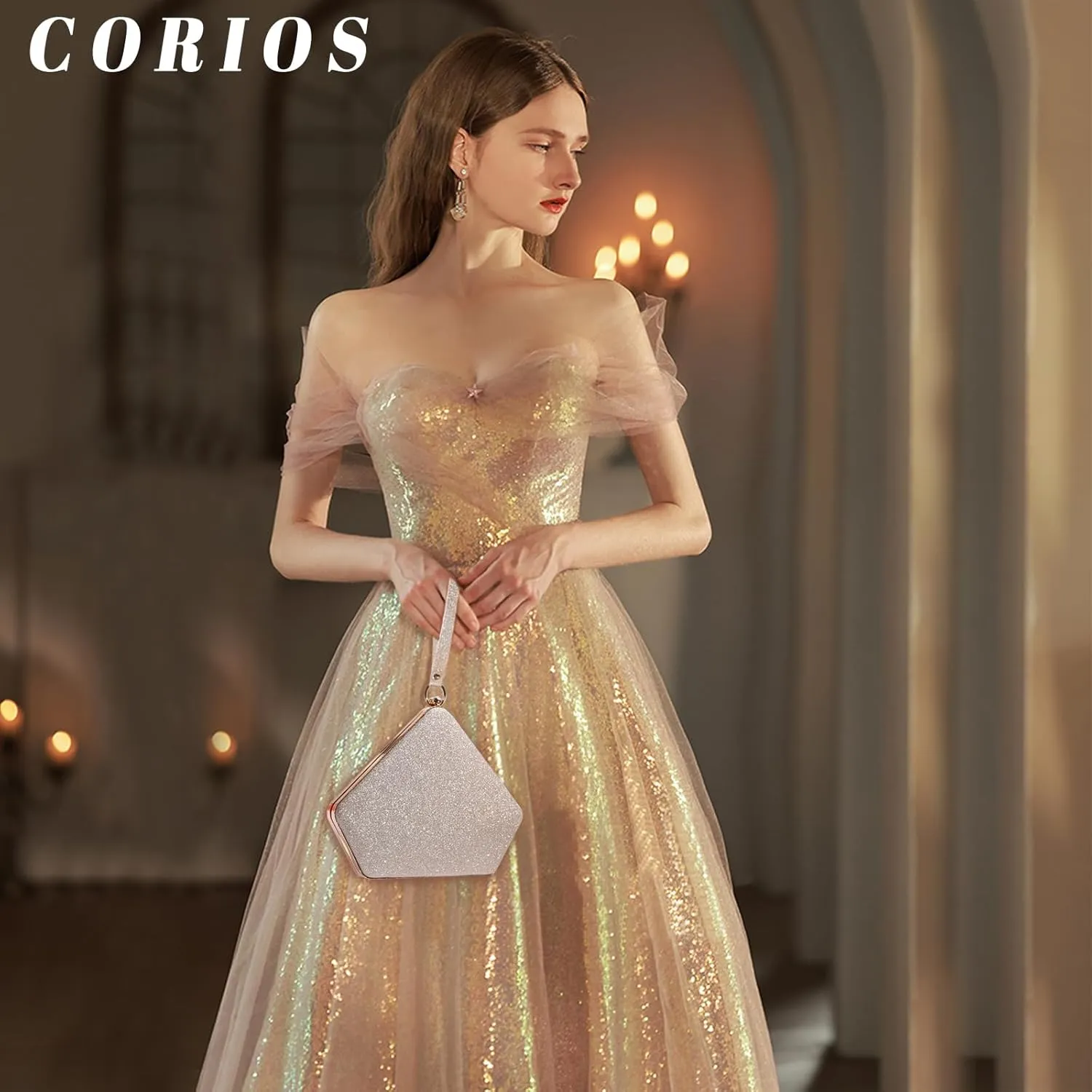 Women Evening Bag Sequin Clutch Bag Bridal Wedding Purse Ladies Sparkly Handbag Glitter Pentagon Shoulder Bag