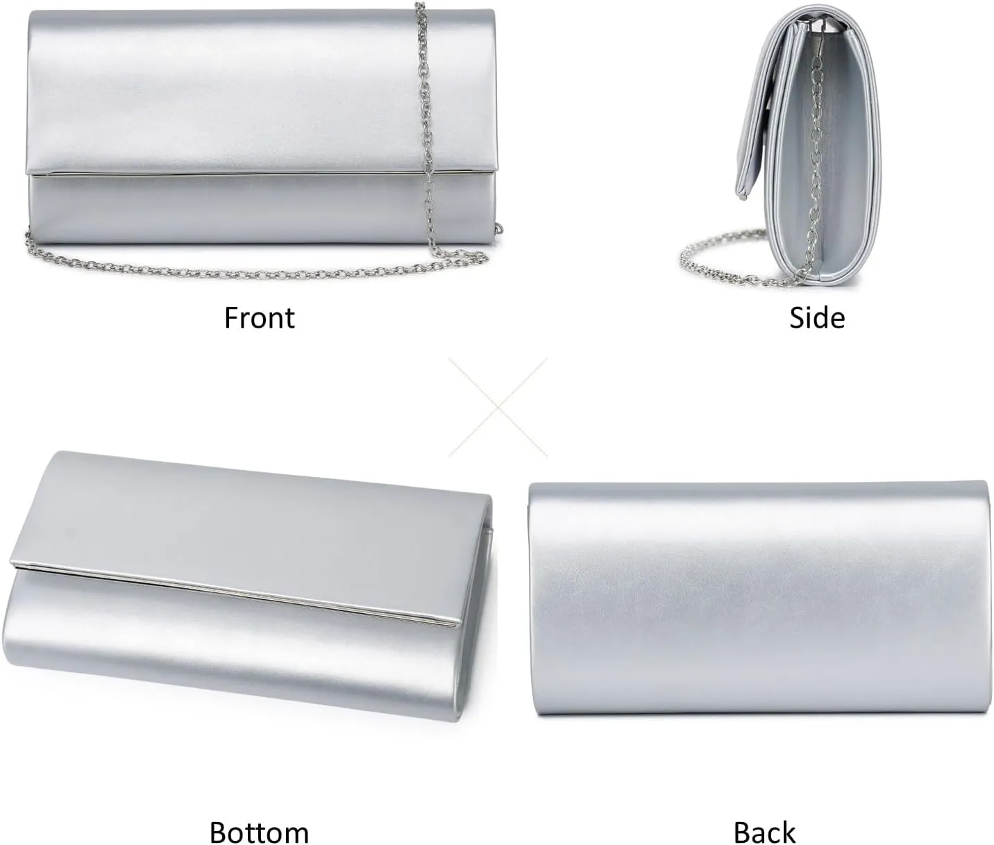 Women Evening Bag Vegan Leather Clutch Purse Shoulder Crossbody Envelope Bag for Party Wedding Prom Bridal