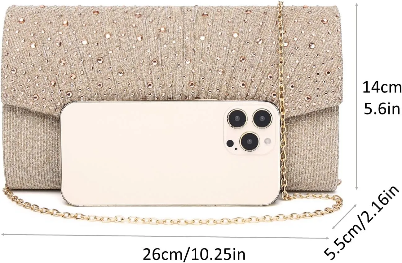 Women Evening Bags Glitter Sequins Clutch Purses for Women Shiny Envelope Handbag Formal Wedding Party Prom Purse