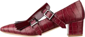 Women Fringe Loafer Pumps Chunky Heel Square Toe Loafers Buckle Strap Crocodile Pattern 2 inch Block Heel Slip On Dress Shoes Tassels Animal Print Sexy Fashion Retro Party 4-11 M US