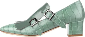 Women Fringe Loafer Pumps Chunky Heel Square Toe Loafers Buckle Strap Crocodile Pattern 2 inch Block Heel Slip On Dress Shoes Tassels Animal Print Sexy Fashion Retro Party 4-11 M US