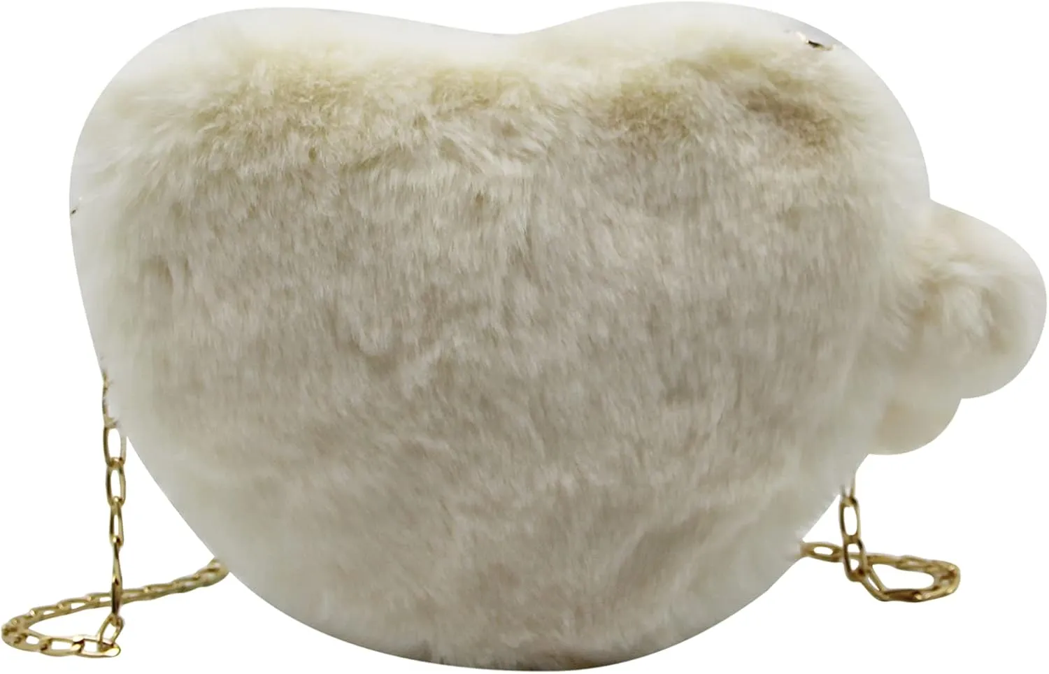 Women Girls Faux Fur Heart Shaped Handbag Plush Shoulder Bag Clutch Purse with Metal Chain Strap