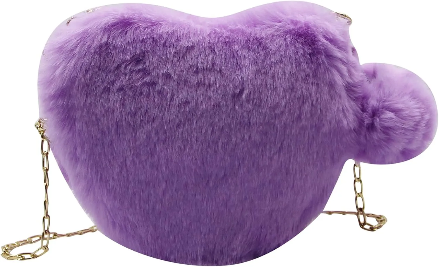 Women Girls Faux Fur Heart Shaped Handbag Plush Shoulder Bag Clutch Purse with Metal Chain Strap