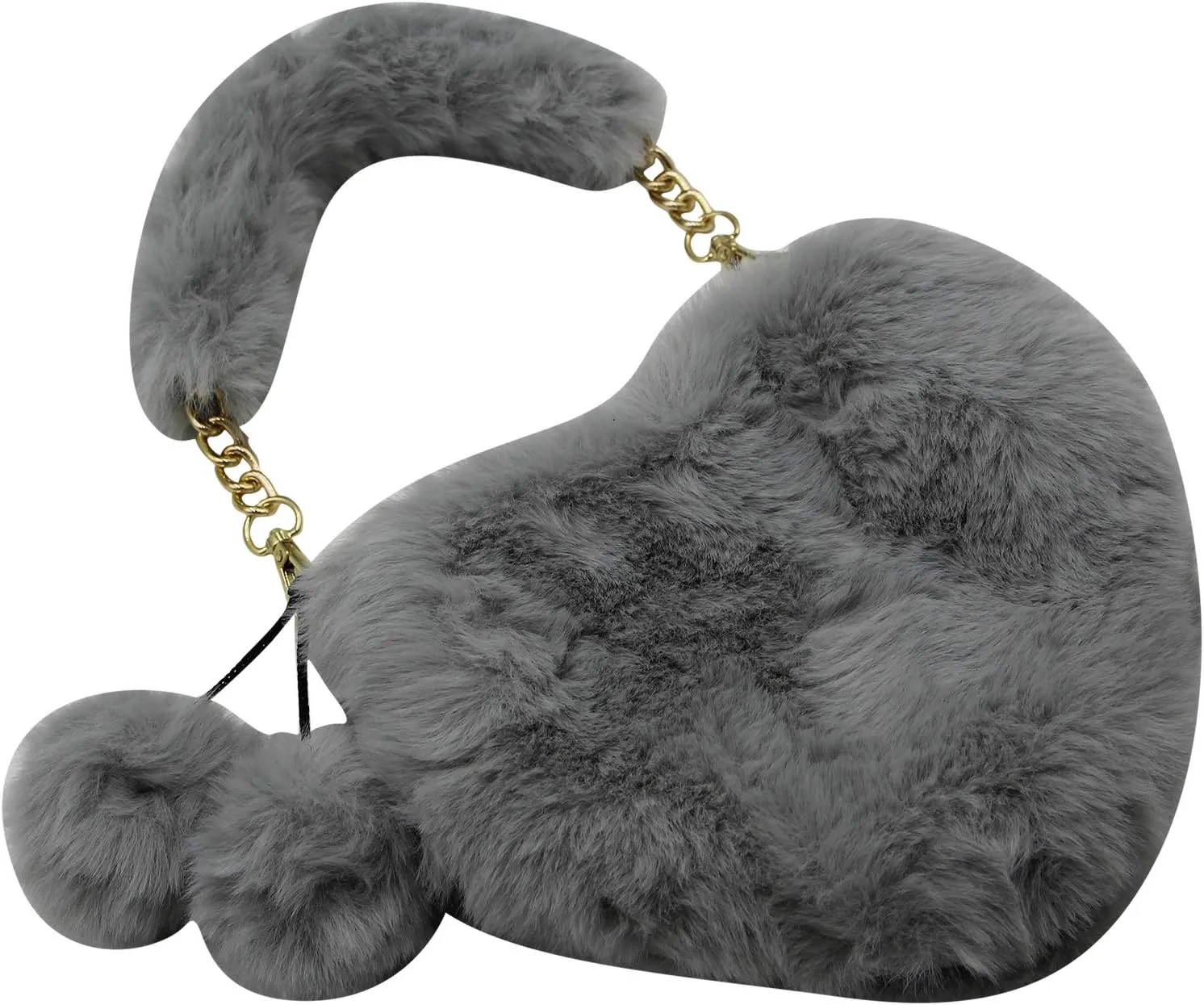 Women Girls Faux Fur Heart Shaped Handbag Plush Shoulder Bag Clutch Purse with Metal Chain Strap