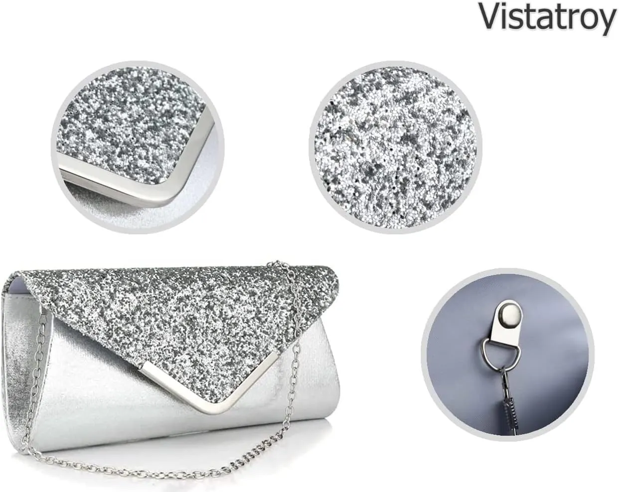 Women Glitter Sequins Envelope Evening Bag Handbag Party Bridal Clutch Purse