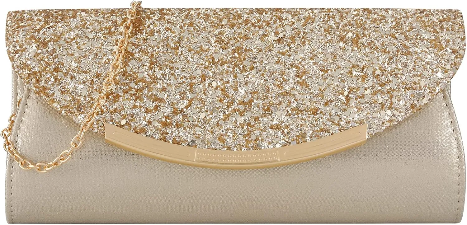 Women gold clutch Purses Formal Evening Bags Wedding Party Dressy Handbags Bridal Prom shoulder bag with chain