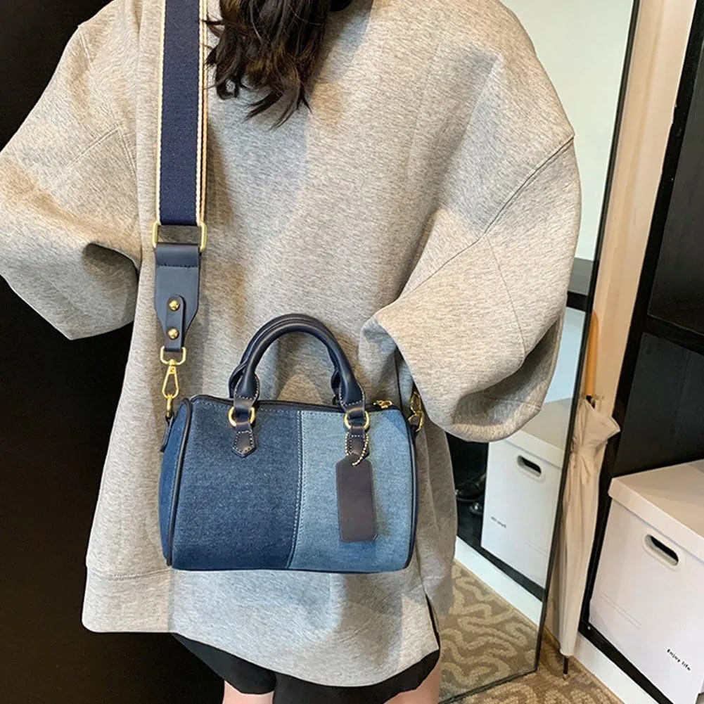 Women Handle Handbag Patchwork Mini Handbags Denim Cross Body Bags Ladies Small Boston Purses Bag Handbag