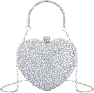 Women Heart Shaped Clutch Handbag Wedding Party Evening Bag Mini Chain Purse Cocktail Prom Tote Shoulder Bag