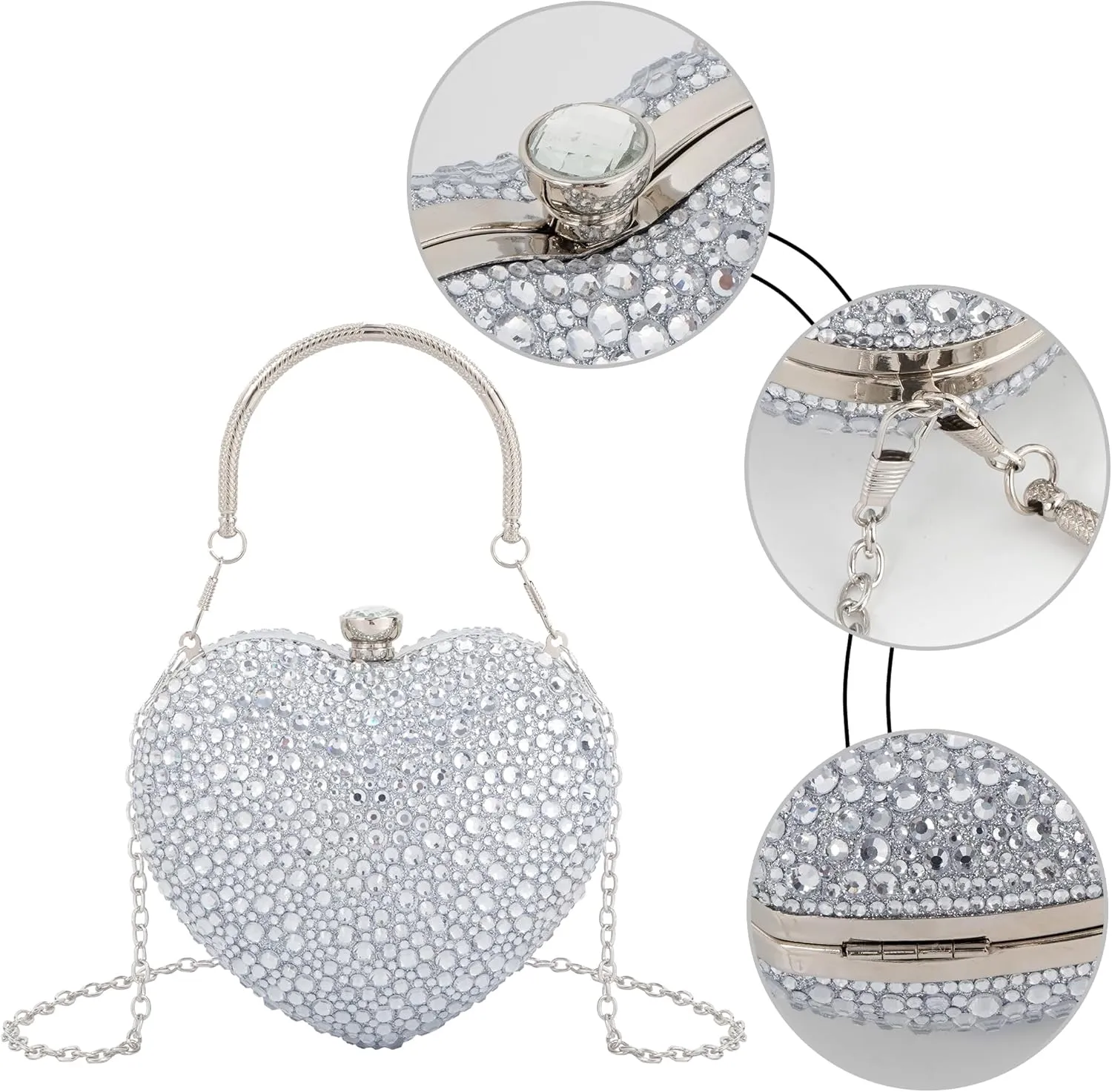Women Heart Shaped Clutch Handbag Wedding Party Evening Bag Mini Chain Purse Cocktail Prom Tote Shoulder Bag