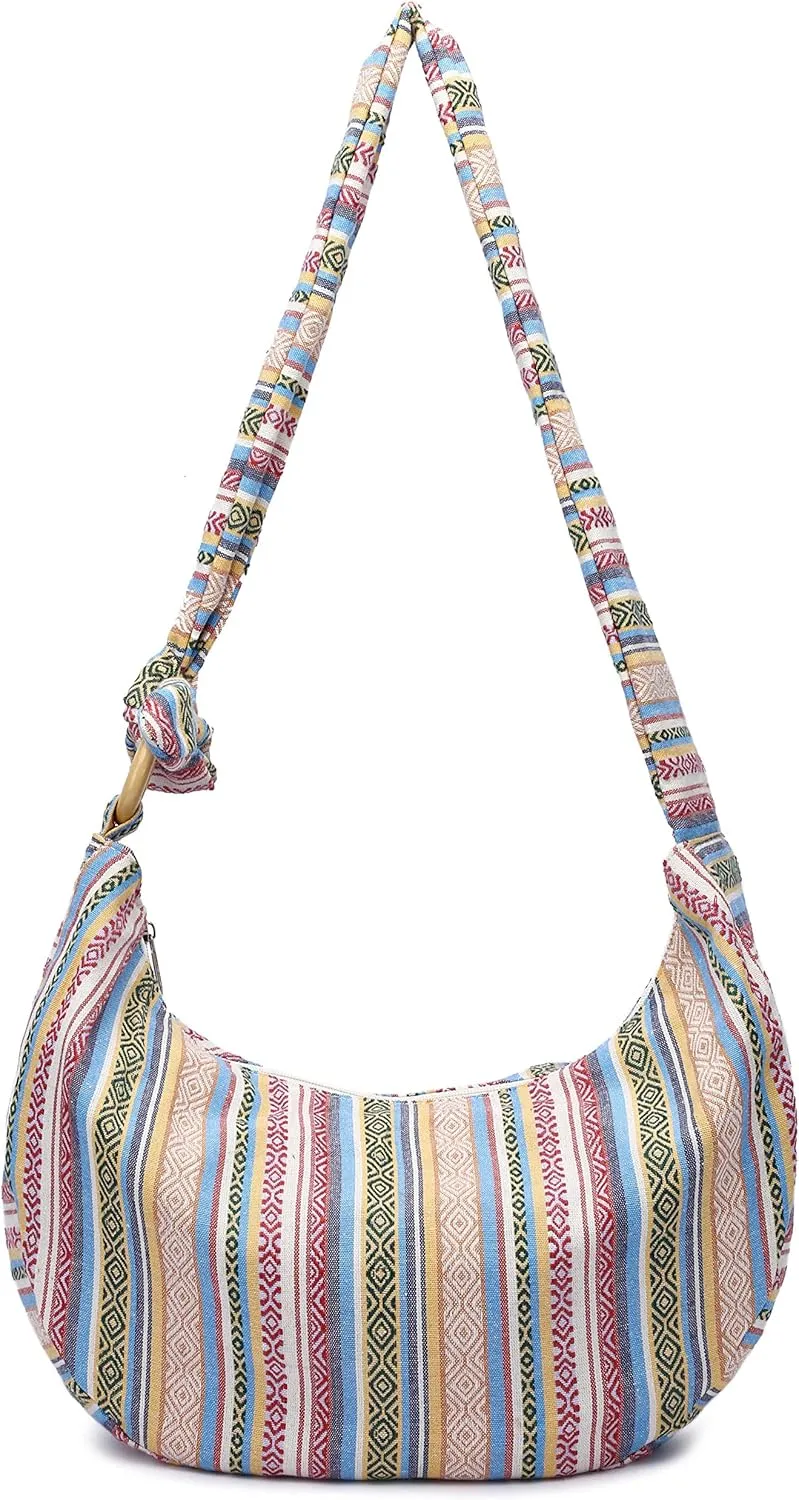 Women Hippie Crossbody Bag cloth boho Sling Bag Canvas Bohemian Hobo Hand Bags