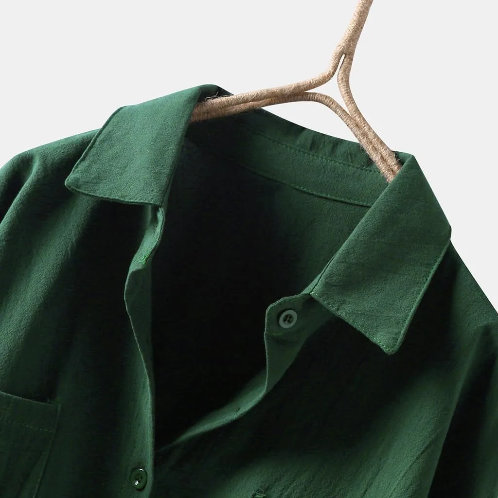 Women Linen Shirts Summer Cotton Linen Buttons Long Sleeve T-Shirt Casual Loose Fit Henley Crew Neck Tee Top