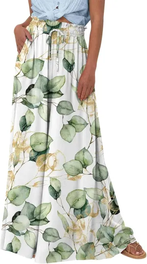 Women Palazzo Pants 2025 Summer Boho Wide Leg High Waist Lounge Pant Elastic Drawstring Trousers with Pocket