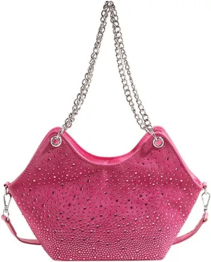 Women Rhinestone Crossbody Bags Evening Purses Sparkly Faux Suede Small Shoulder Handbags for Party Wedding Prom