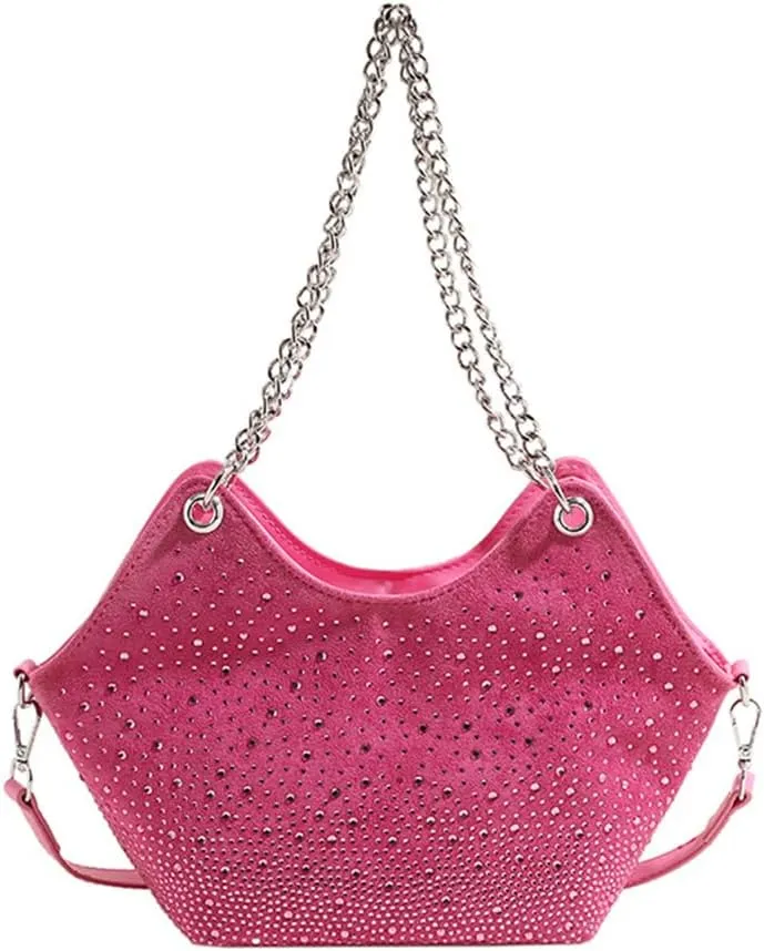 Women Rhinestone Crossbody Bags Evening Purses Sparkly Faux Suede Small Shoulder Handbags for Party Wedding Prom