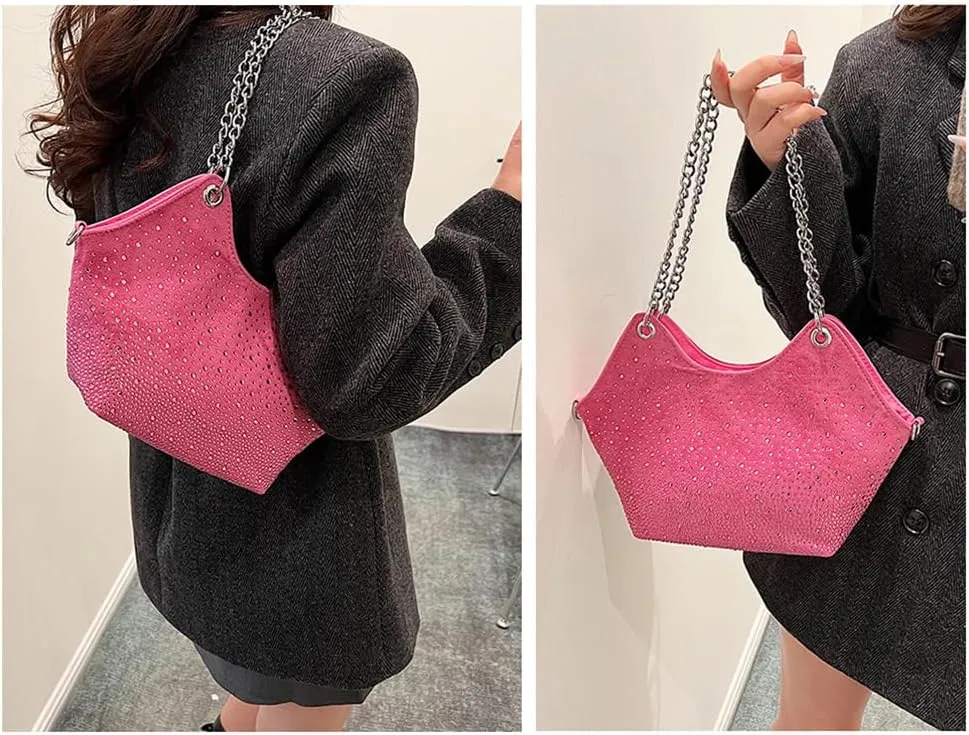 Women Rhinestone Crossbody Bags Evening Purses Sparkly Faux Suede Small Shoulder Handbags for Party Wedding Prom