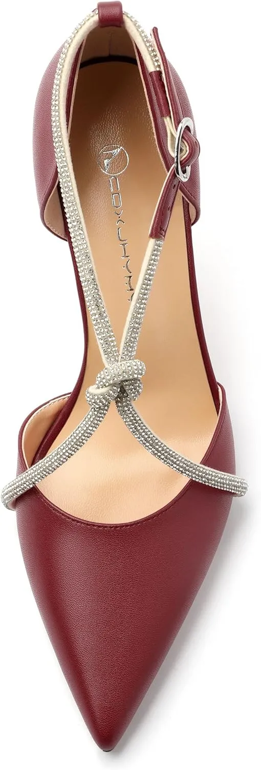 Women Rhinestone Heels Kitten High Pumps Pointed Toe Sparkly Sexy Wedding Dress Shoes 3.3''