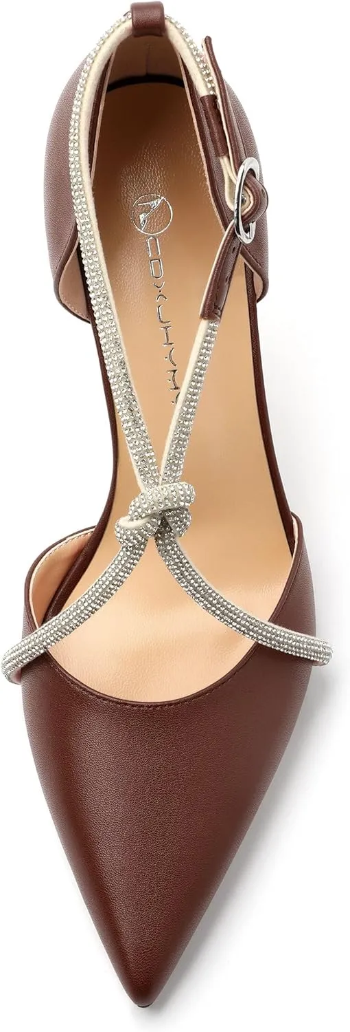 Women Rhinestone Heels Kitten High Pumps Pointed Toe Sparkly Sexy Wedding Dress Shoes 3.3''