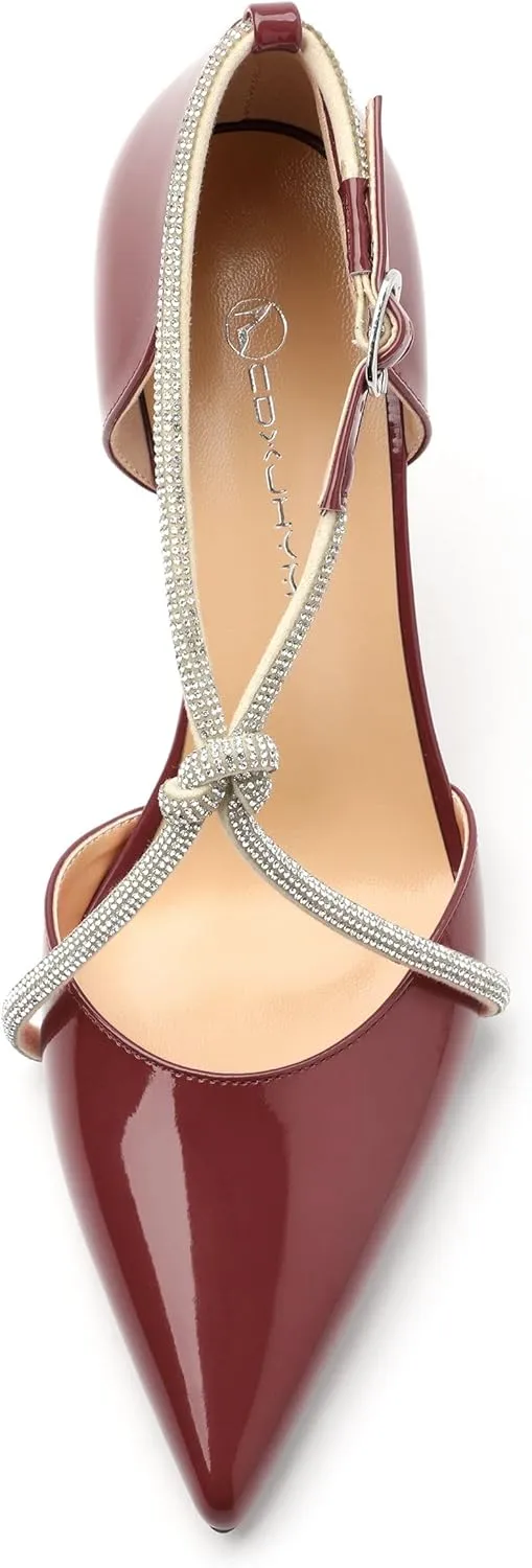 Women Rhinestone Heels Kitten High Pumps Pointed Toe Sparkly Sexy Wedding Dress Shoes 3.3''