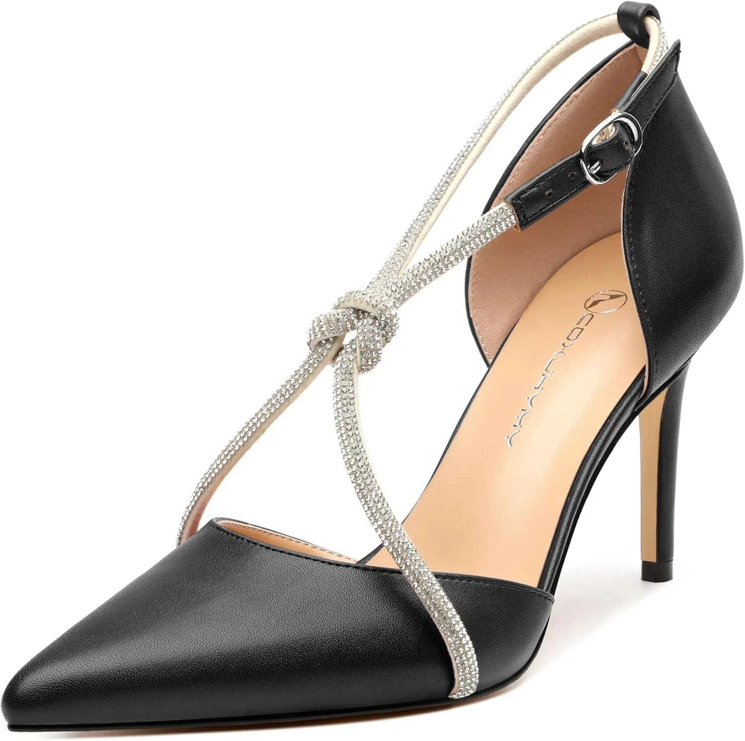 Women Rhinestone Heels Kitten High Pumps Pointed Toe Sparkly Sexy Wedding Dress Shoes 3.3''
