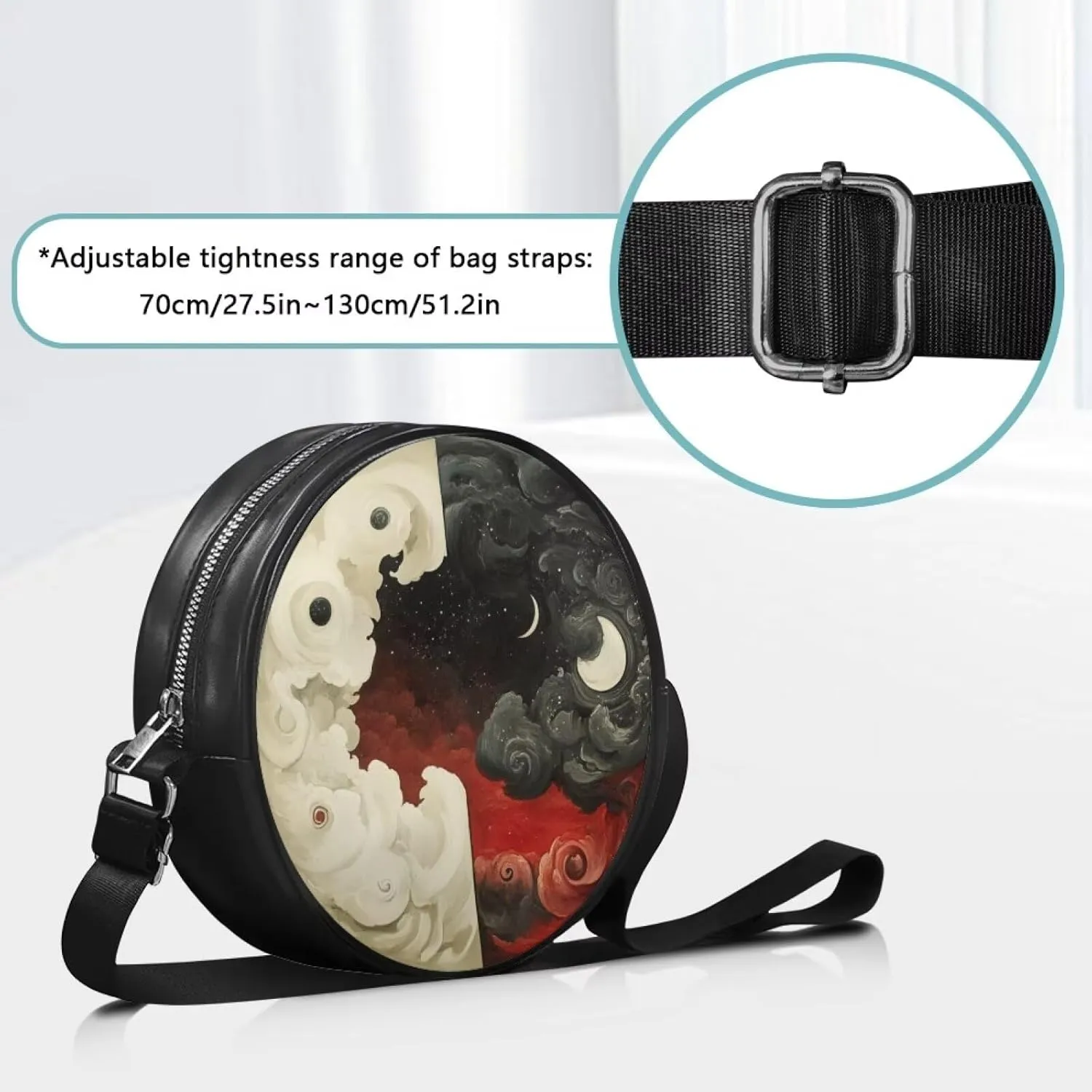 Women Round Shape Crossbody Bag Pu Leather Round Purses Circle Cross Body Shoulder Bag for Party