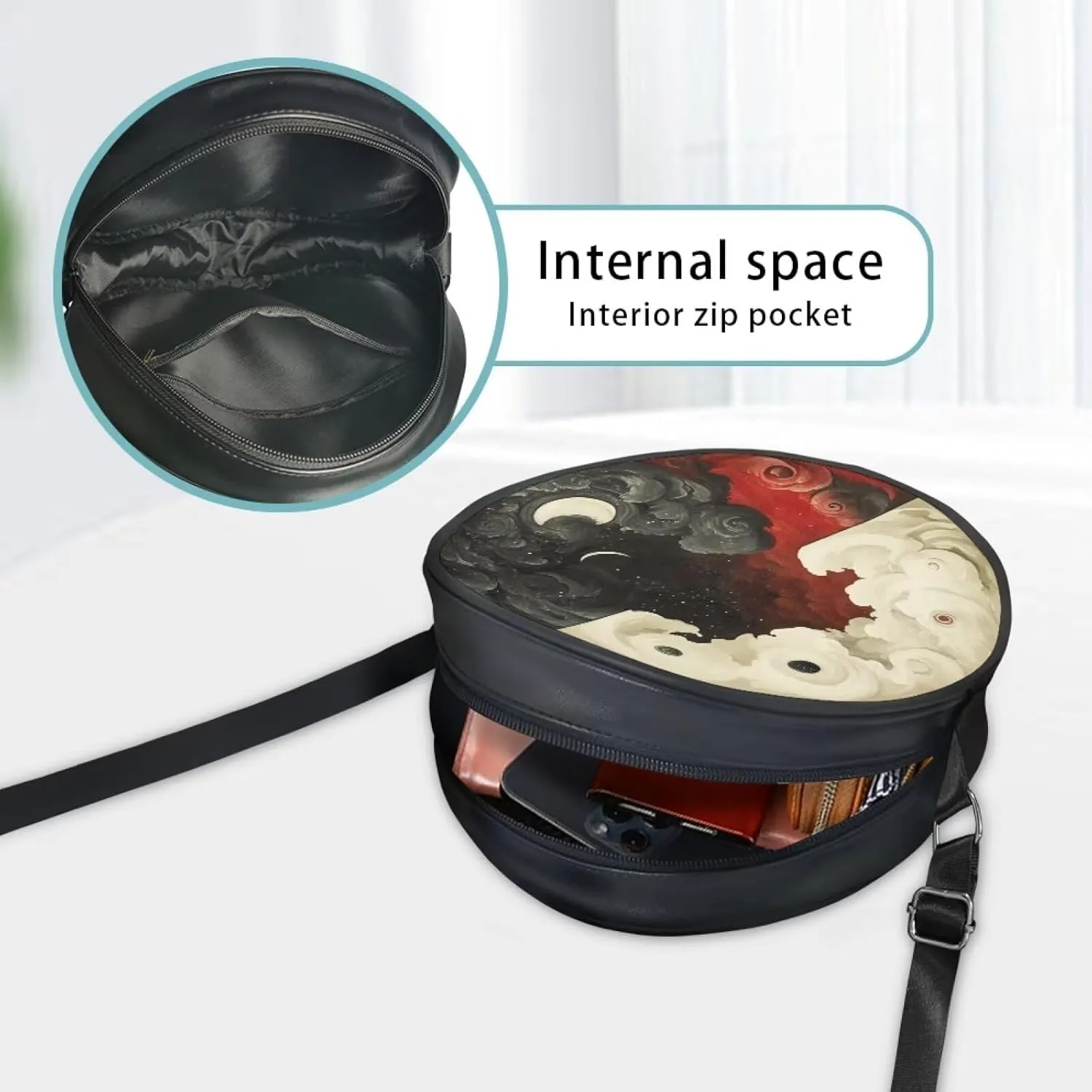 Women Round Shape Crossbody Bag Pu Leather Round Purses Circle Cross Body Shoulder Bag for Party