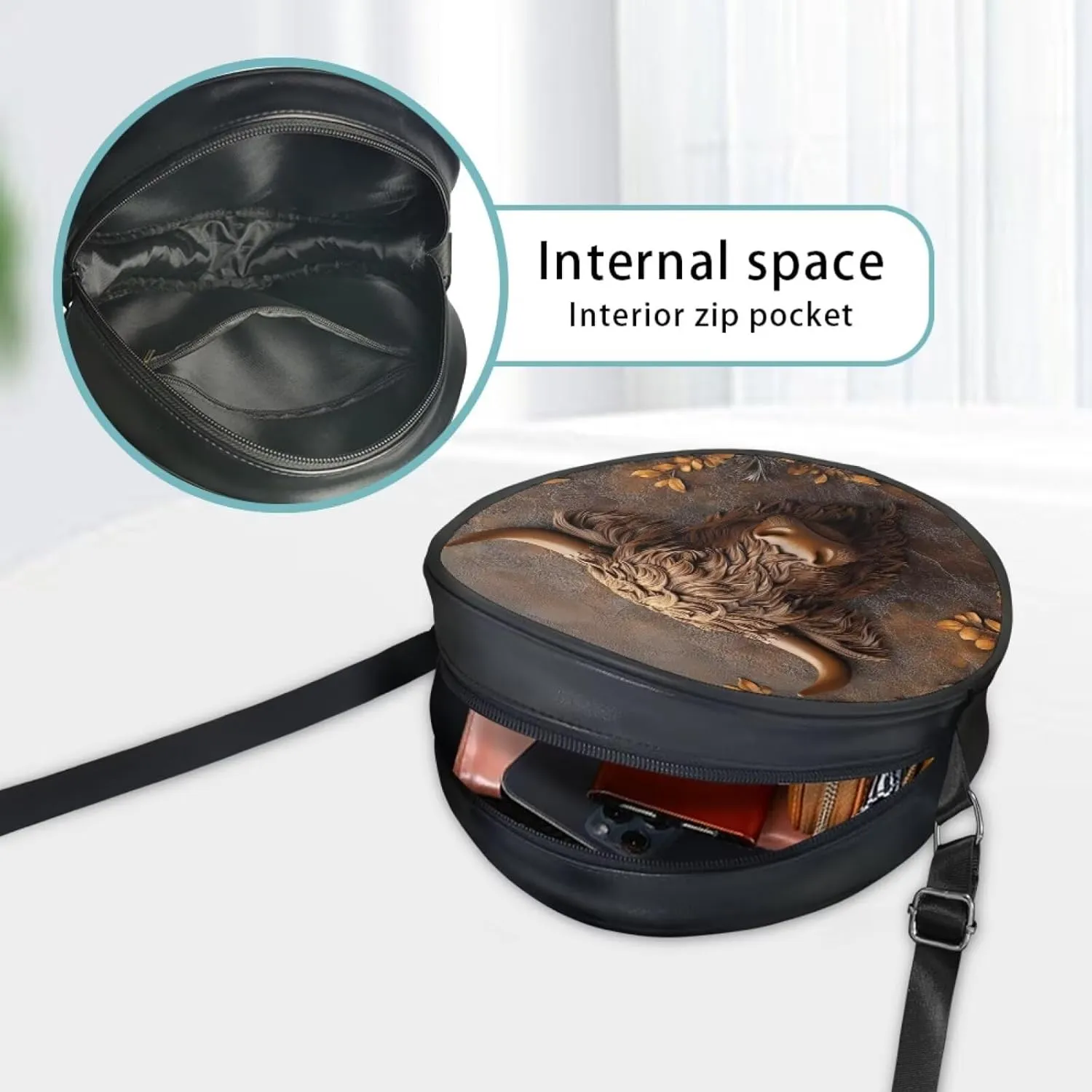 Women Round Shape Crossbody Bag Pu Leather Round Purses Circle Cross Body Shoulder Bag for Party